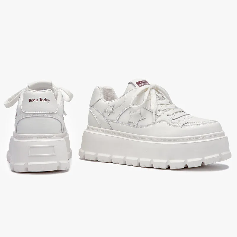 BeauToday Casual Round Toe Lightweight Platform Sneaker with Star Decoration for Women
