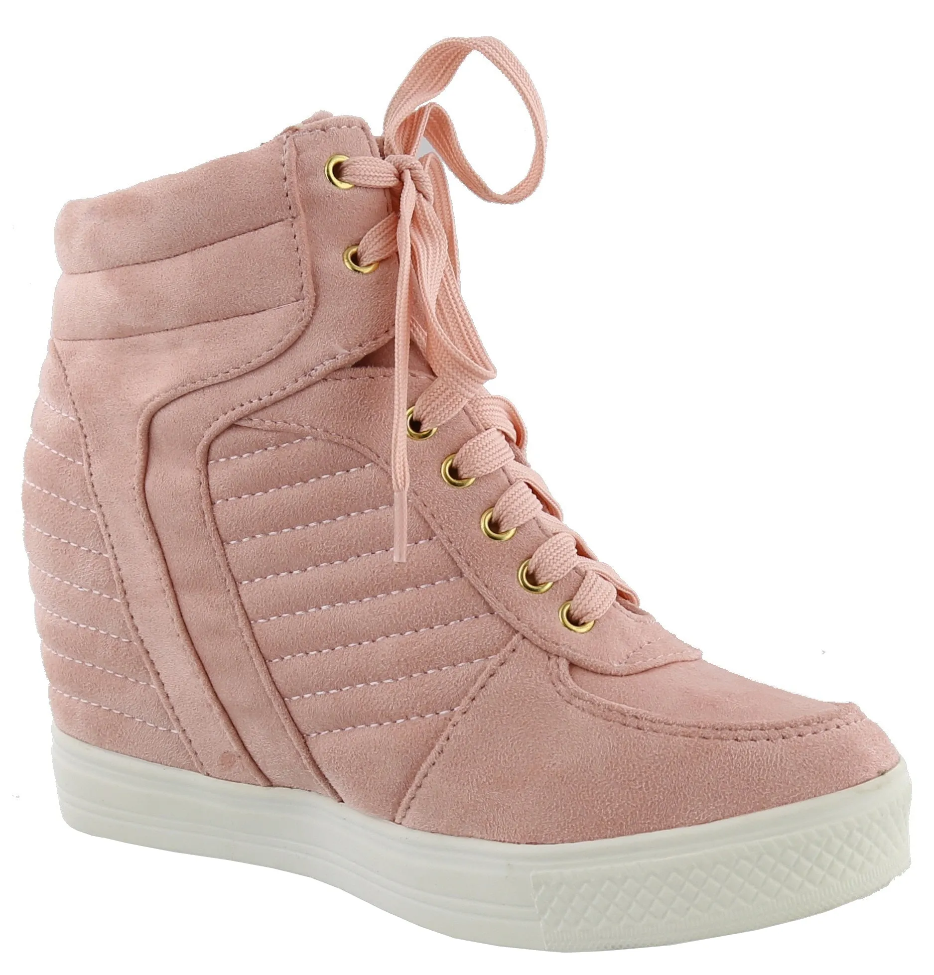 Top Moda Women's Closed Round Toe High Top Lace-Up Fashion Sneaker Wedge